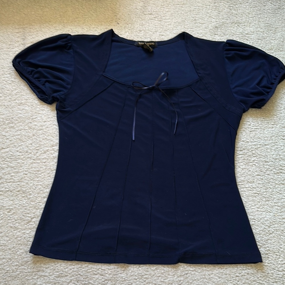 Susan Lawrence Blue Puff Sleeve Fitted Blouse